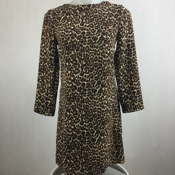 J. Crew Womens Leopard Print Crepe Long Sleeve Shift Dress Brown Sz 00 NWT K2150 - Picture 10 of 10